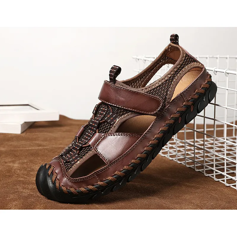 Men's Summer Leather Sandals With Non-Slip Wear-Resistant Outsole / Fashion Male Footwear