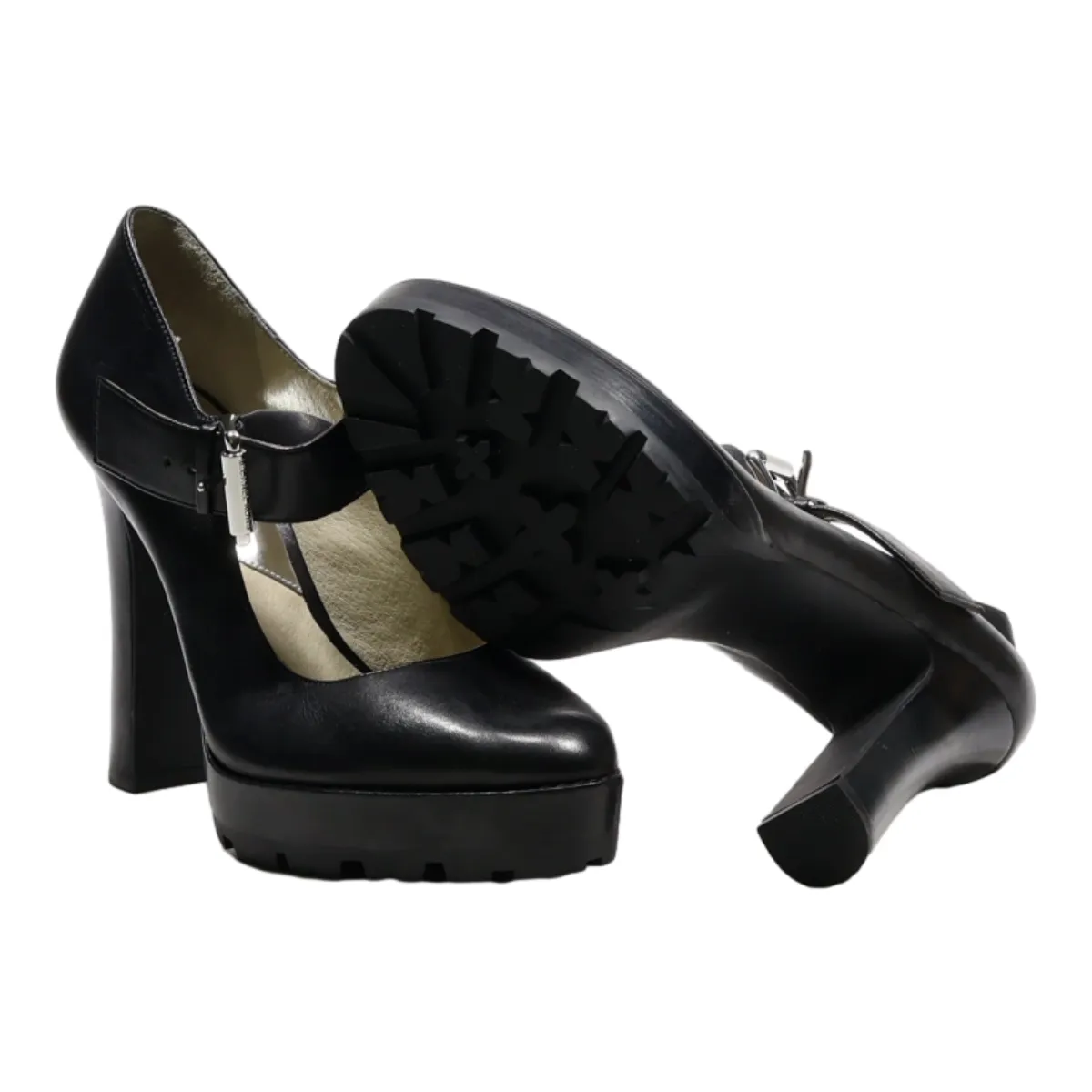 MICHAEL KORS Mary Jane Heels Black Leather Womens UK 6