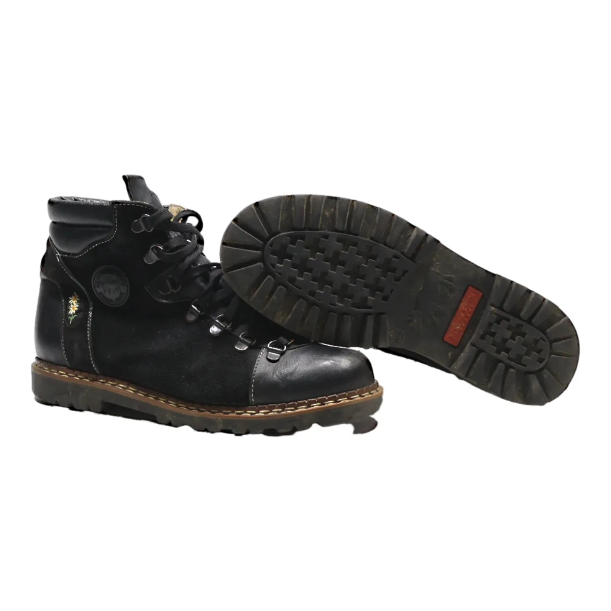 MICHEL JORDI Lace-Up Boots Black Leather Womens UK 6