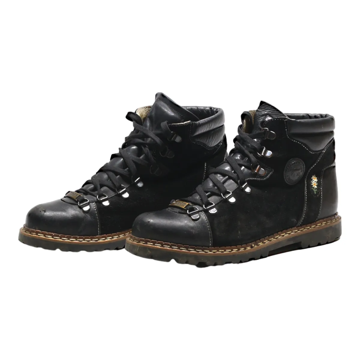 MICHEL JORDI Lace-Up Boots Black Leather Womens UK 6