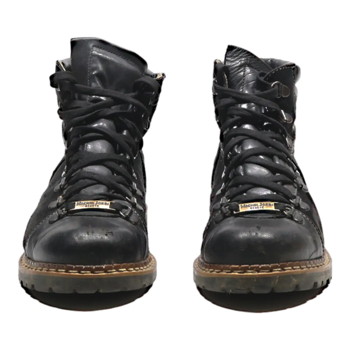 MICHEL JORDI Lace-Up Boots Black Leather Womens UK 6