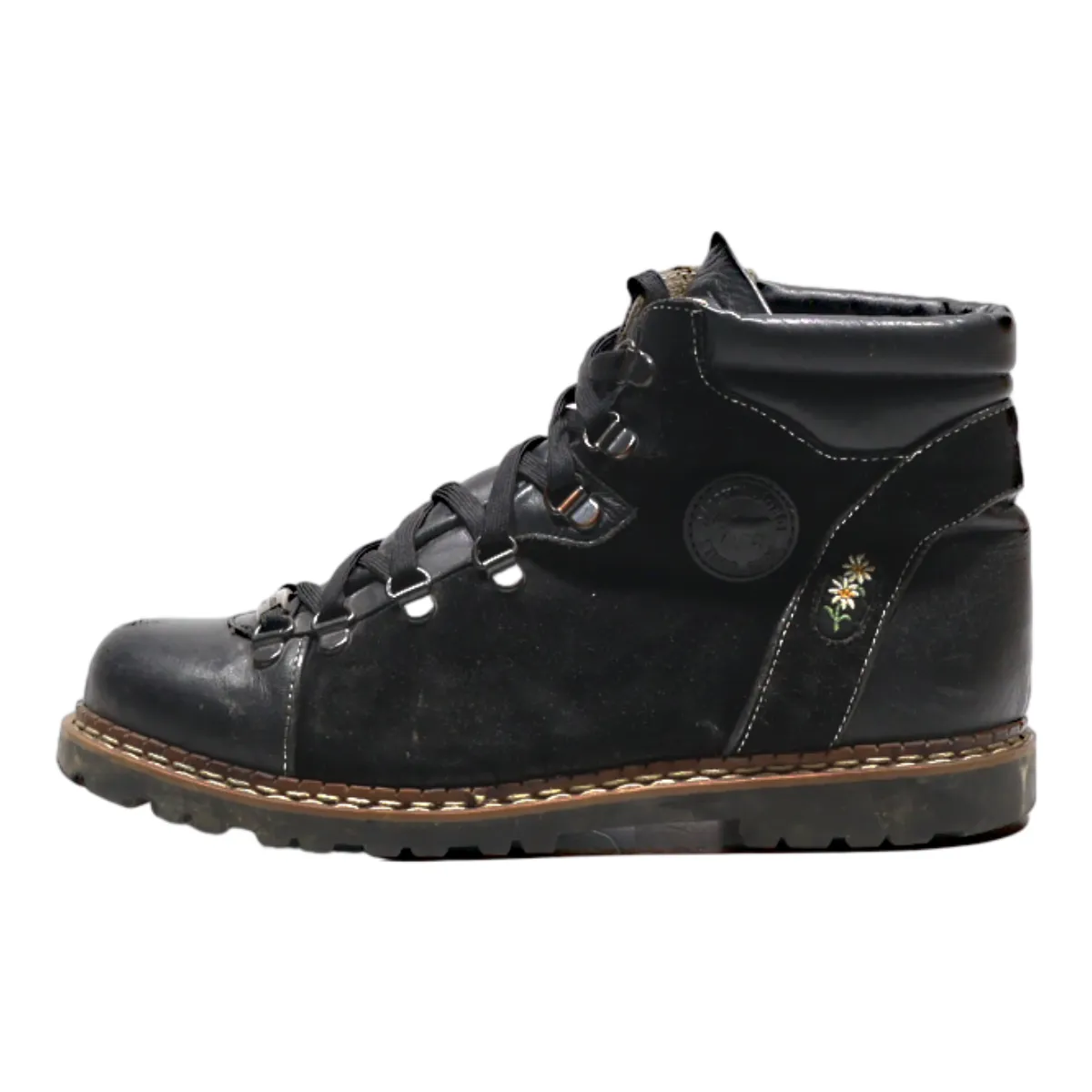 MICHEL JORDI Lace-Up Boots Black Leather Womens UK 6
