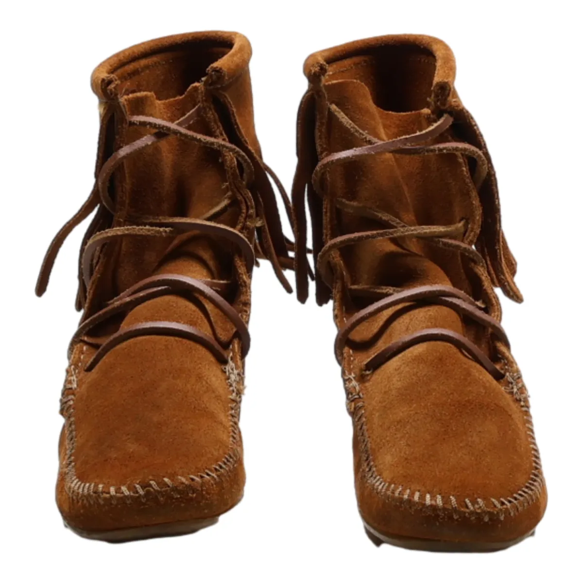 MINNETONKA Moccasin Lace-Up Boots Beige Suede Womens UK 3