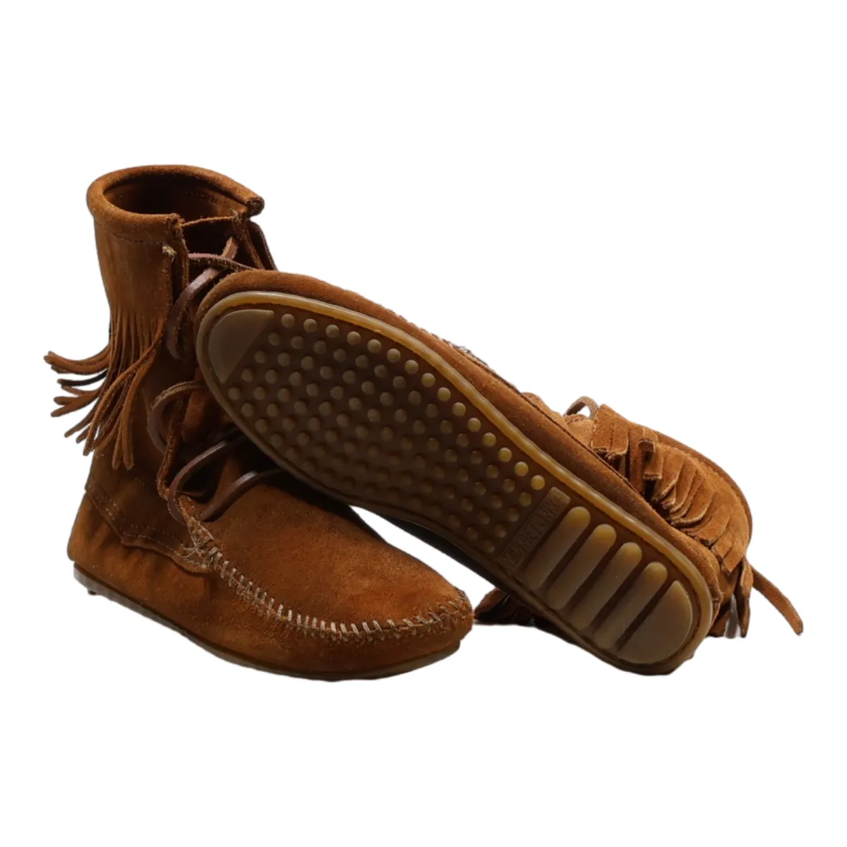MINNETONKA Moccasin Lace-Up Boots Beige Suede Womens UK 3