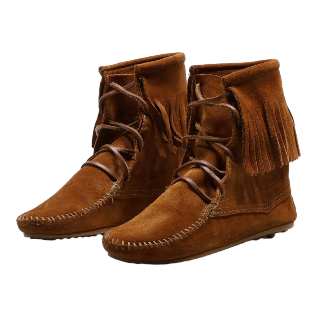 MINNETONKA Moccasin Lace-Up Boots Beige Suede Womens UK 3