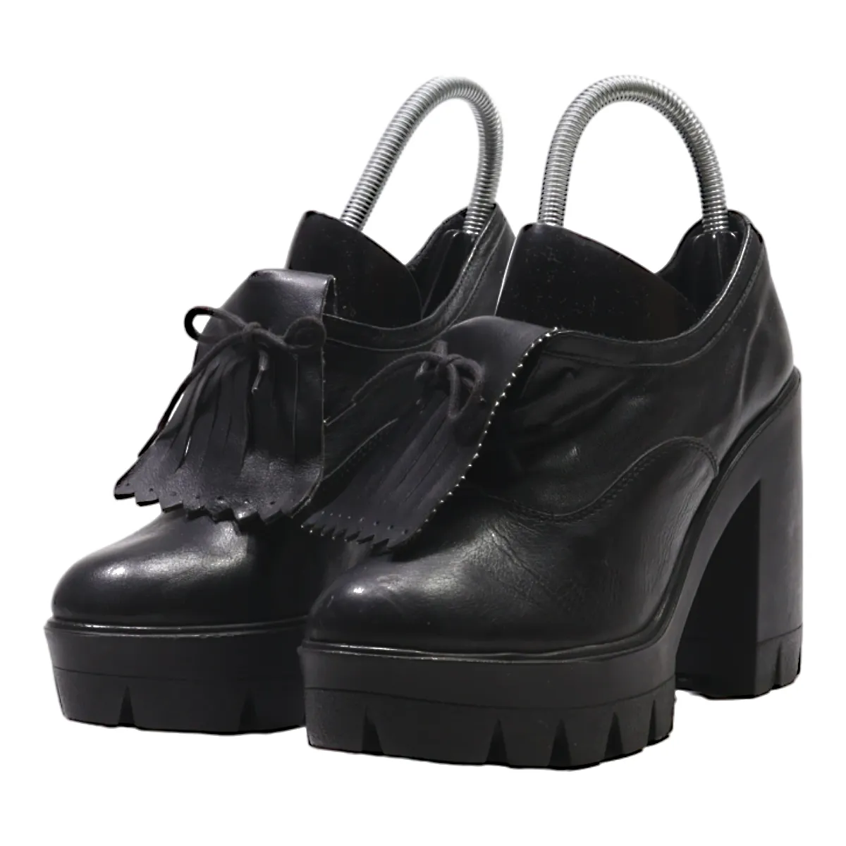 MR WOLF Platform Heels Black Leather Womens UK 4