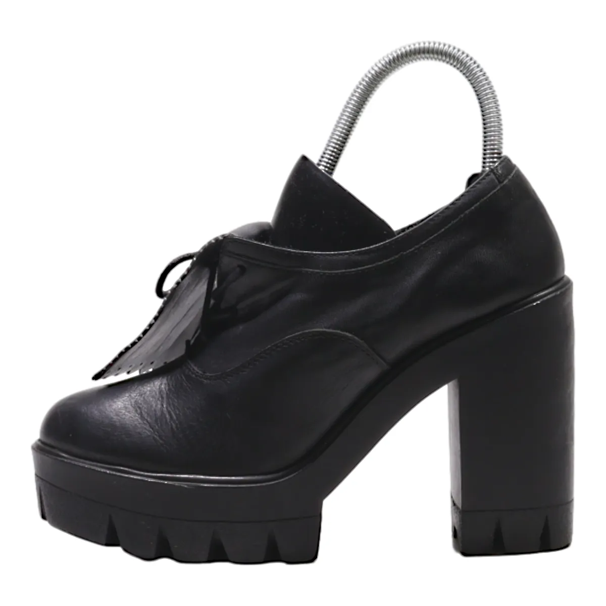 MR WOLF Platform Heels Black Leather Womens UK 4