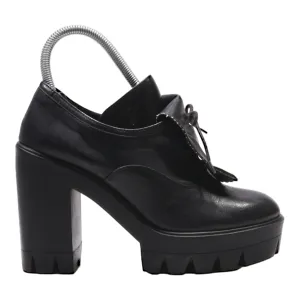 MR WOLF Platform Heels Black Leather Womens UK 4