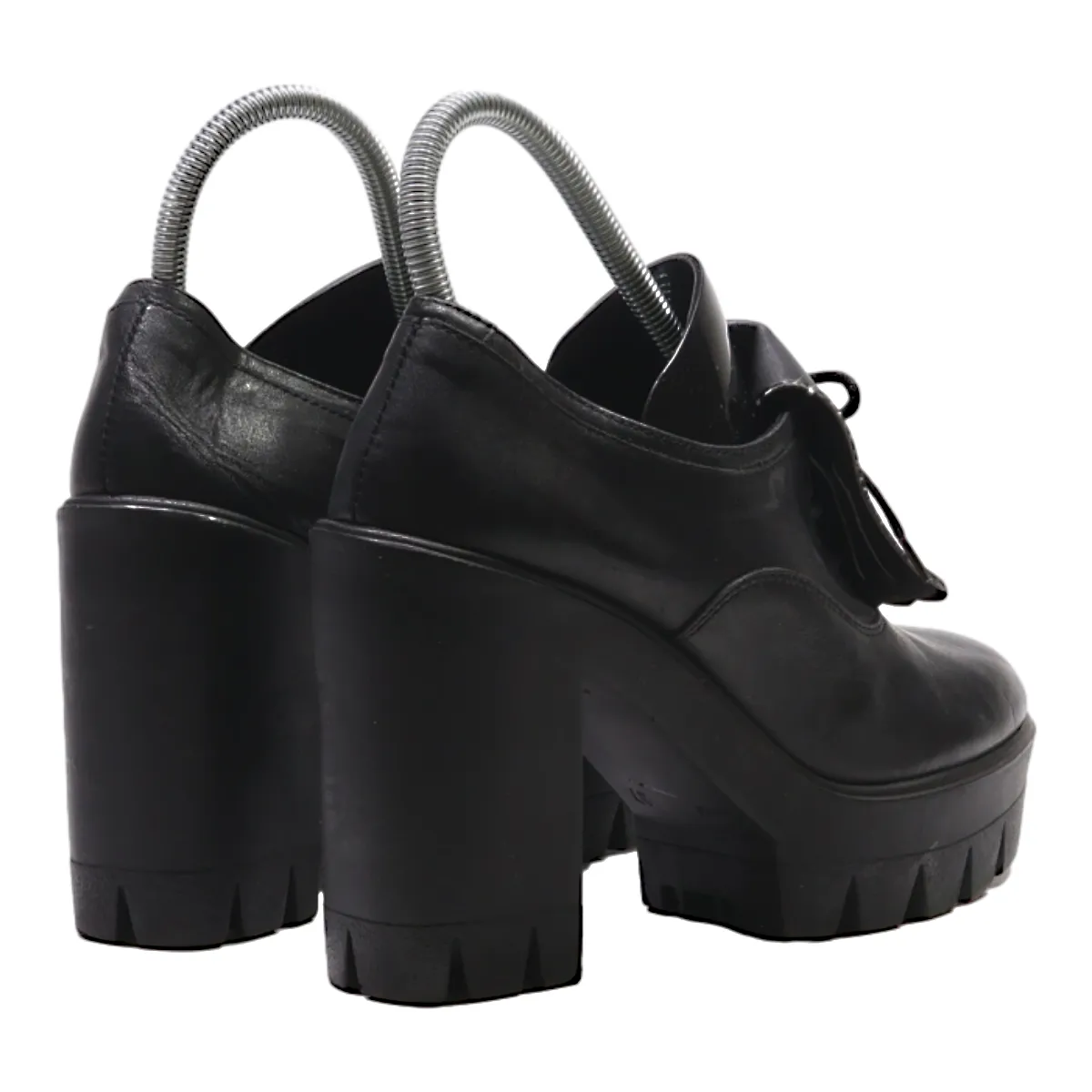 MR WOLF Platform Heels Black Leather Womens UK 4