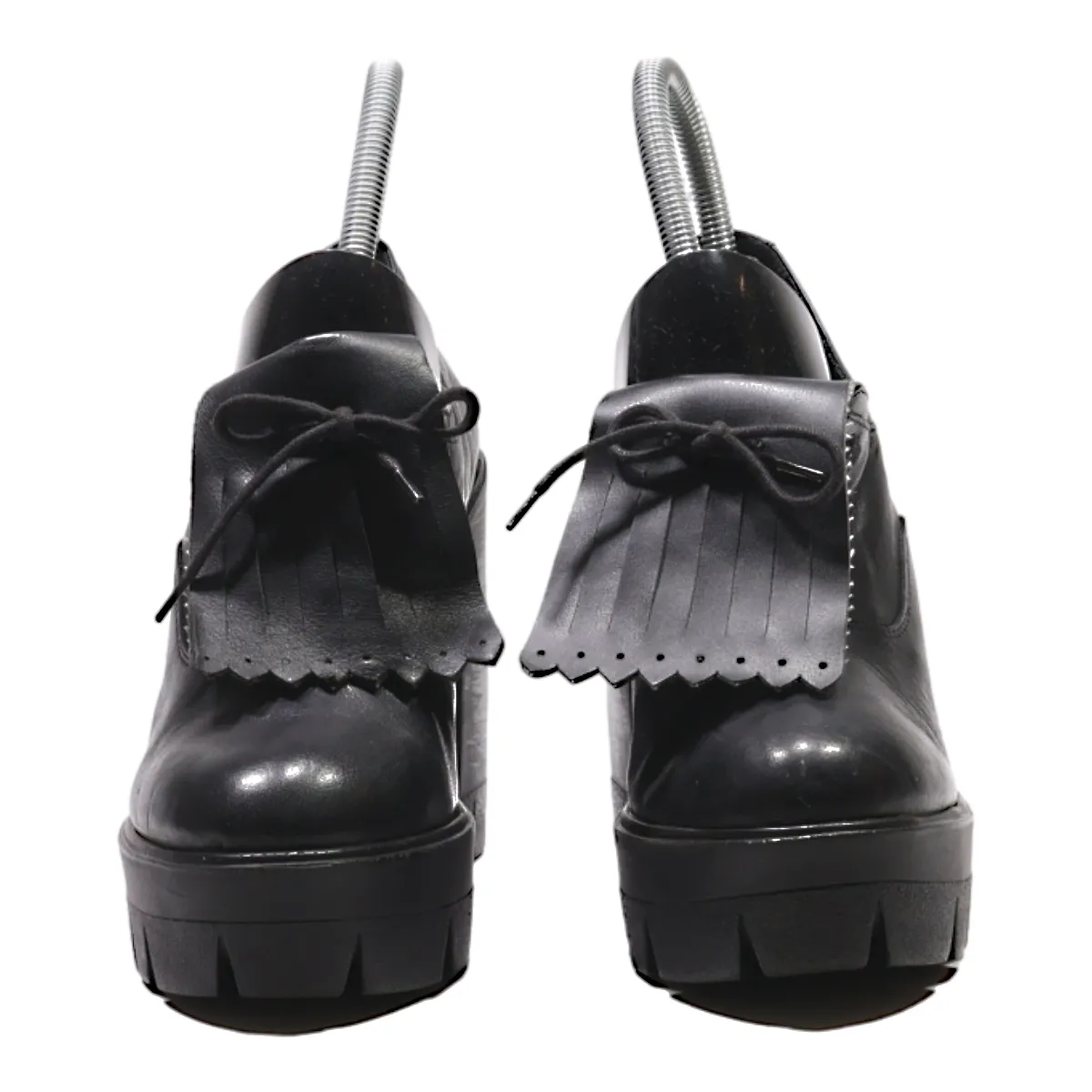 MR WOLF Platform Heels Black Leather Womens UK 4