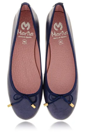 NAVY BLUE Leather Ballerinas