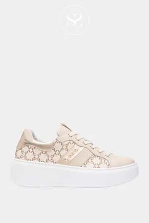 NERO GIARDINI E513080D CREAM/TAUPE LEATHER WEDGE TRAINERS