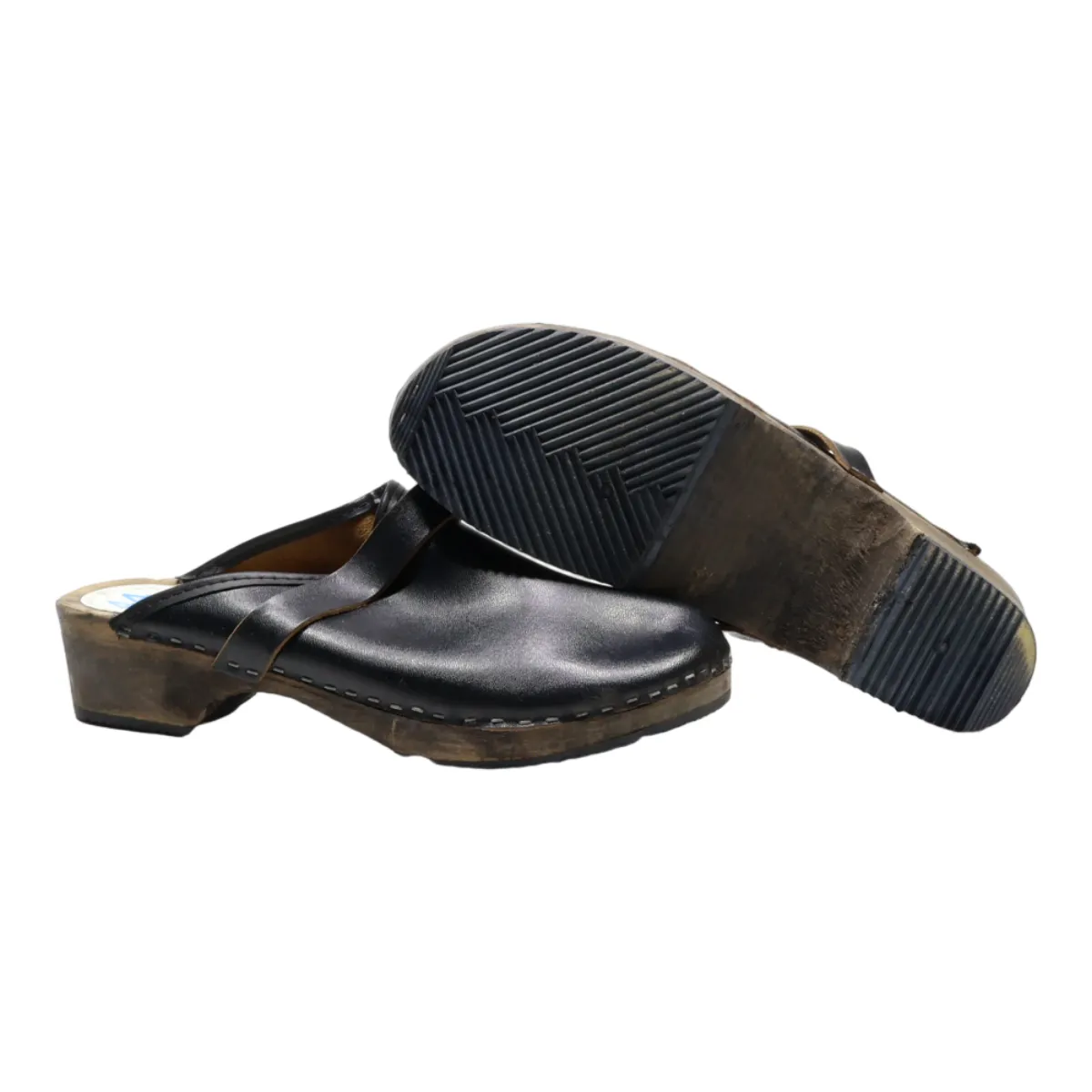 ORIGINAL SWEDEN Clog Shoes Black Leather Mens UK 9.5