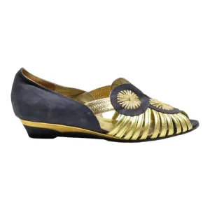 PARK AVENUE Peep Toe Heels Gold Leather Womens UK 5