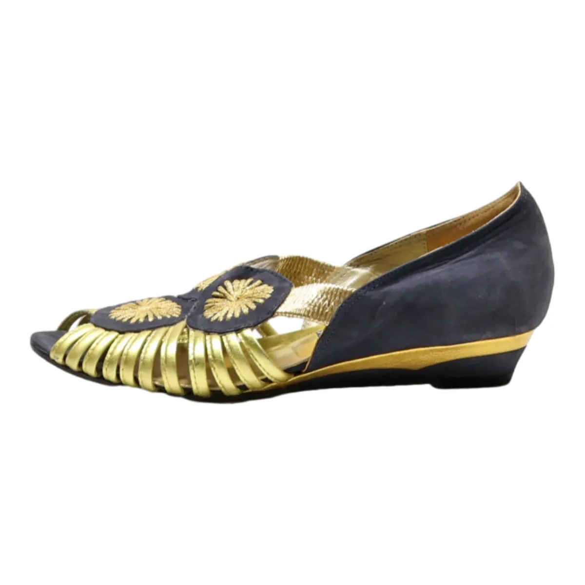 PARK AVENUE Peep Toe Heels Gold Leather Womens UK 5