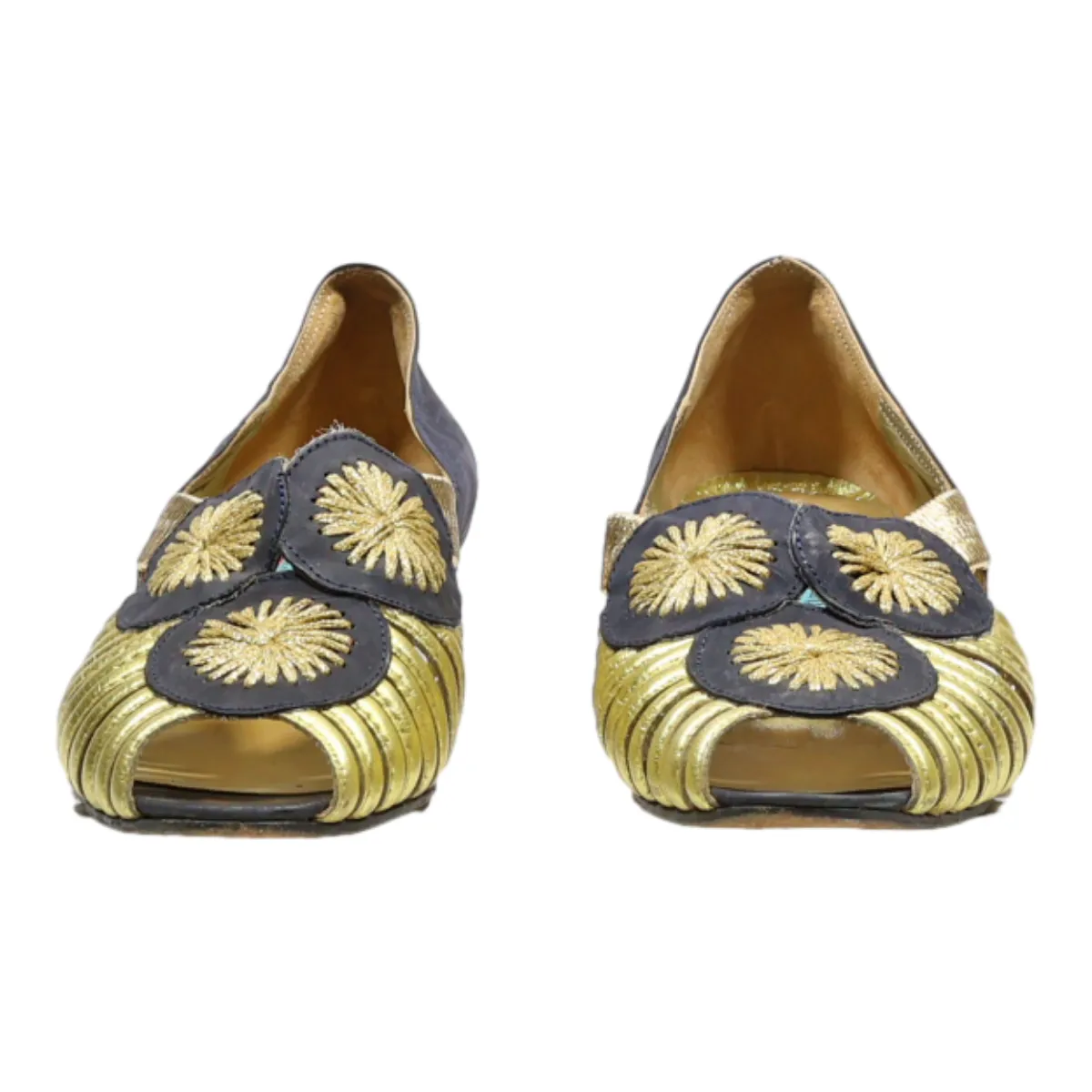 PARK AVENUE Peep Toe Heels Gold Leather Womens UK 5