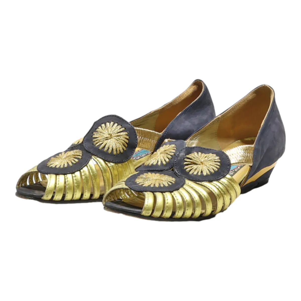 PARK AVENUE Peep Toe Heels Gold Leather Womens UK 5