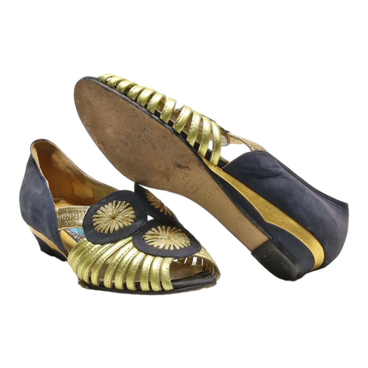 PARK AVENUE Peep Toe Heels Gold Leather Womens UK 5
