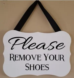 Please Remove Your Shoes Hanging Scalloped Sign
