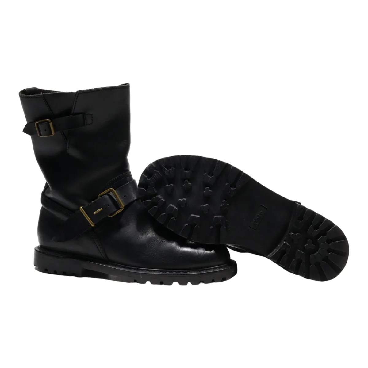 POLO RALPH LAUREN High Boots Black Leather Womens UK 5.5