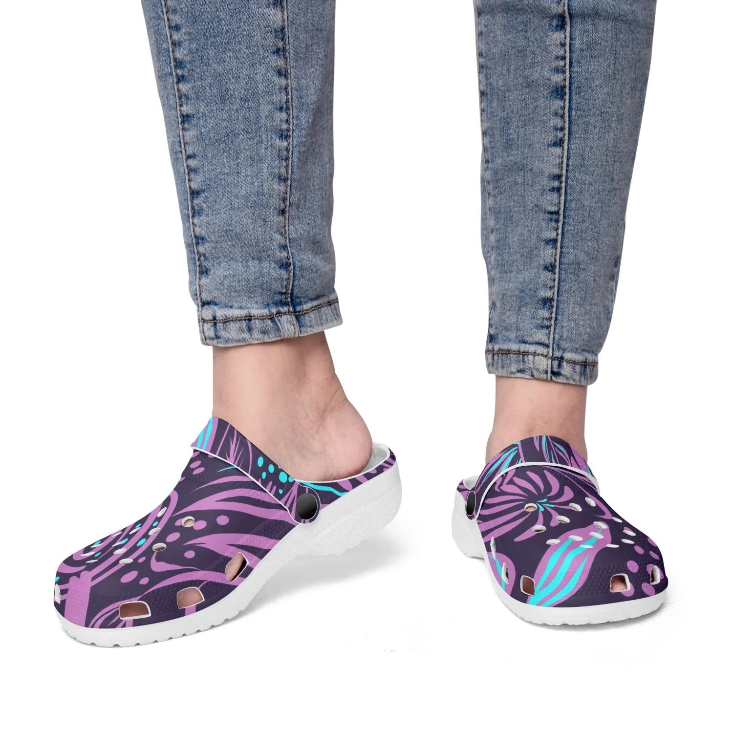 Purple Sea Floral All Over Printed Clogs