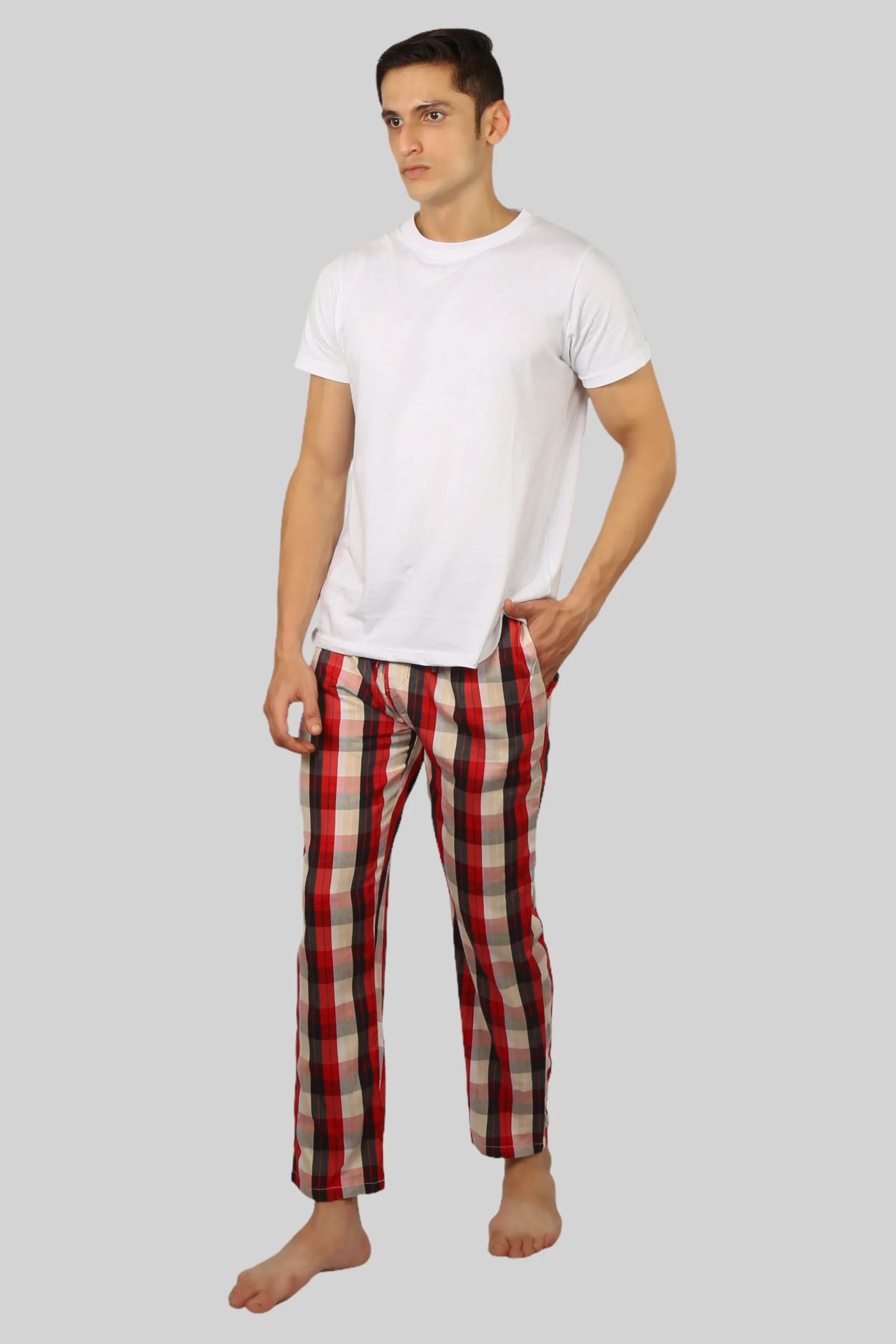 Red and Black Stripe soft and super comfortable checkered pajamas for men