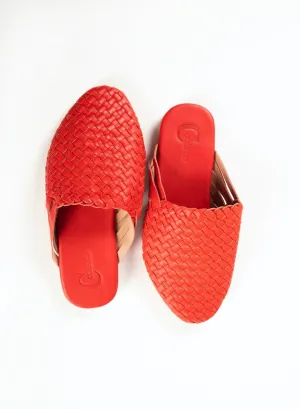 Reddish Orange Handwoven Lambskin Slippers