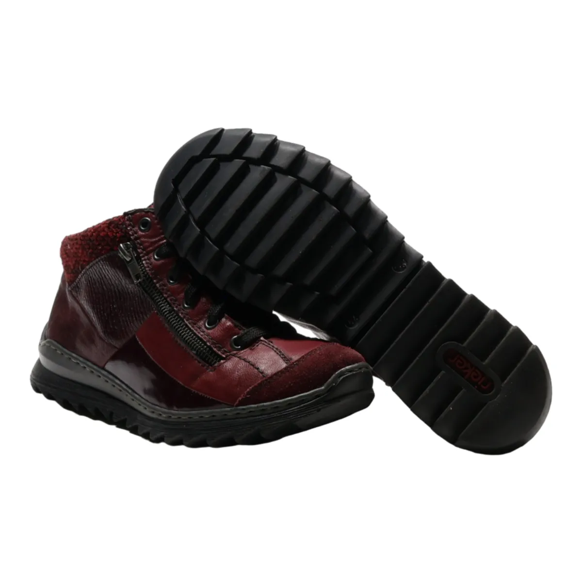 RIEKER Snow Boots Maroon Leather Mens UK 8