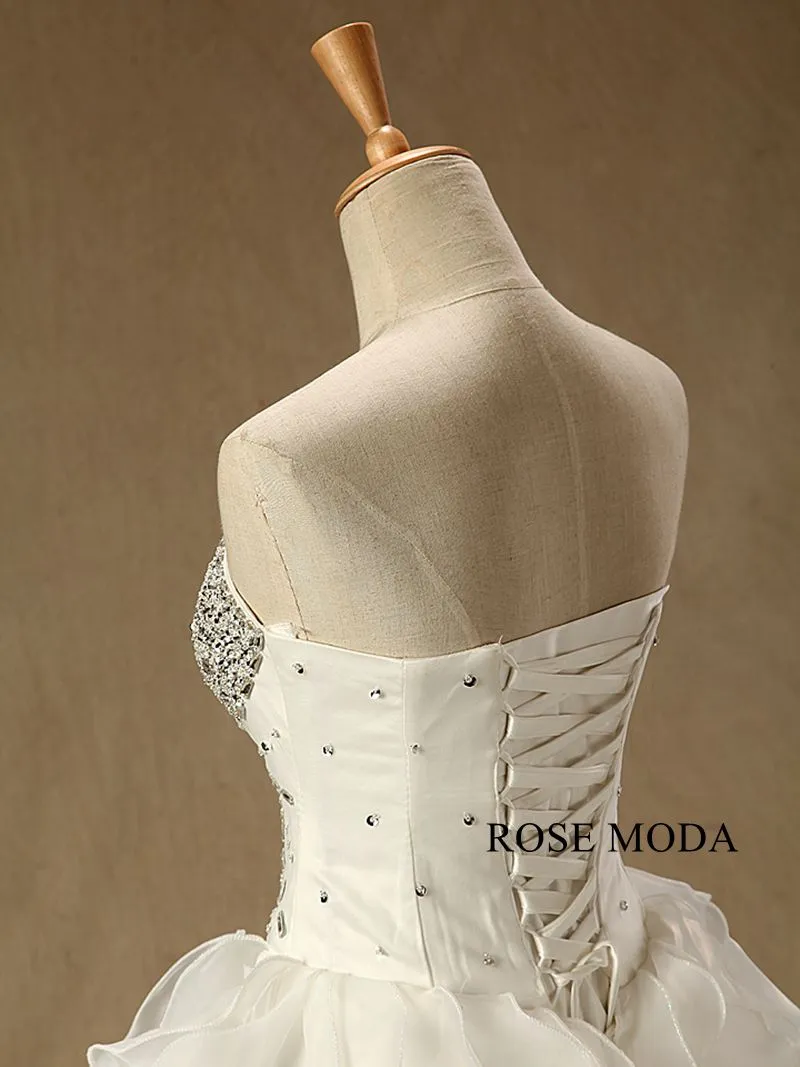 Rosemoda Crystal Ruffled Organza Ball Gown Wedding Dress