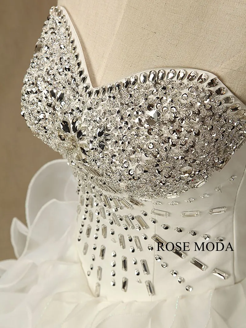 Rosemoda Crystal Ruffled Organza Ball Gown Wedding Dress