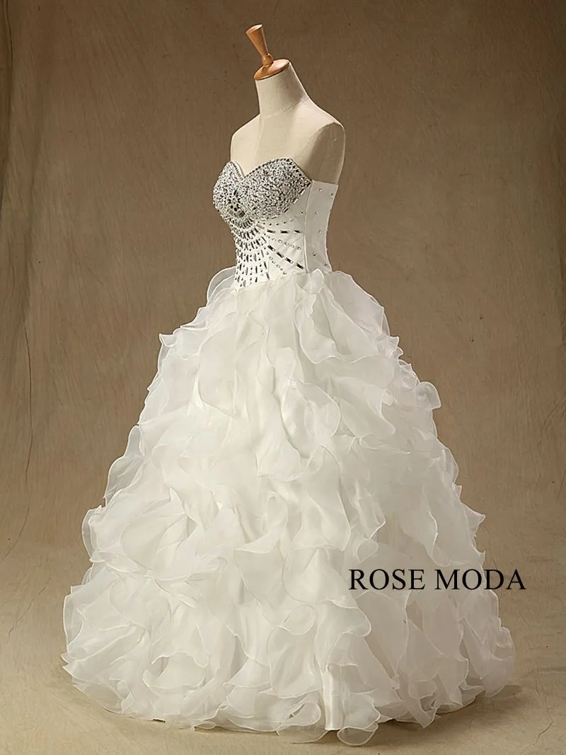 Rosemoda Crystal Ruffled Organza Ball Gown Wedding Dress