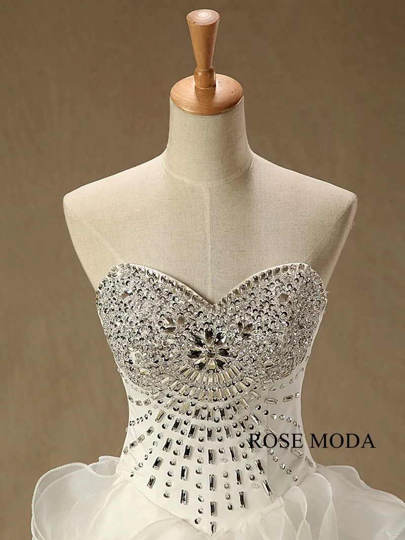 Rosemoda Crystal Ruffled Organza Ball Gown Wedding Dress