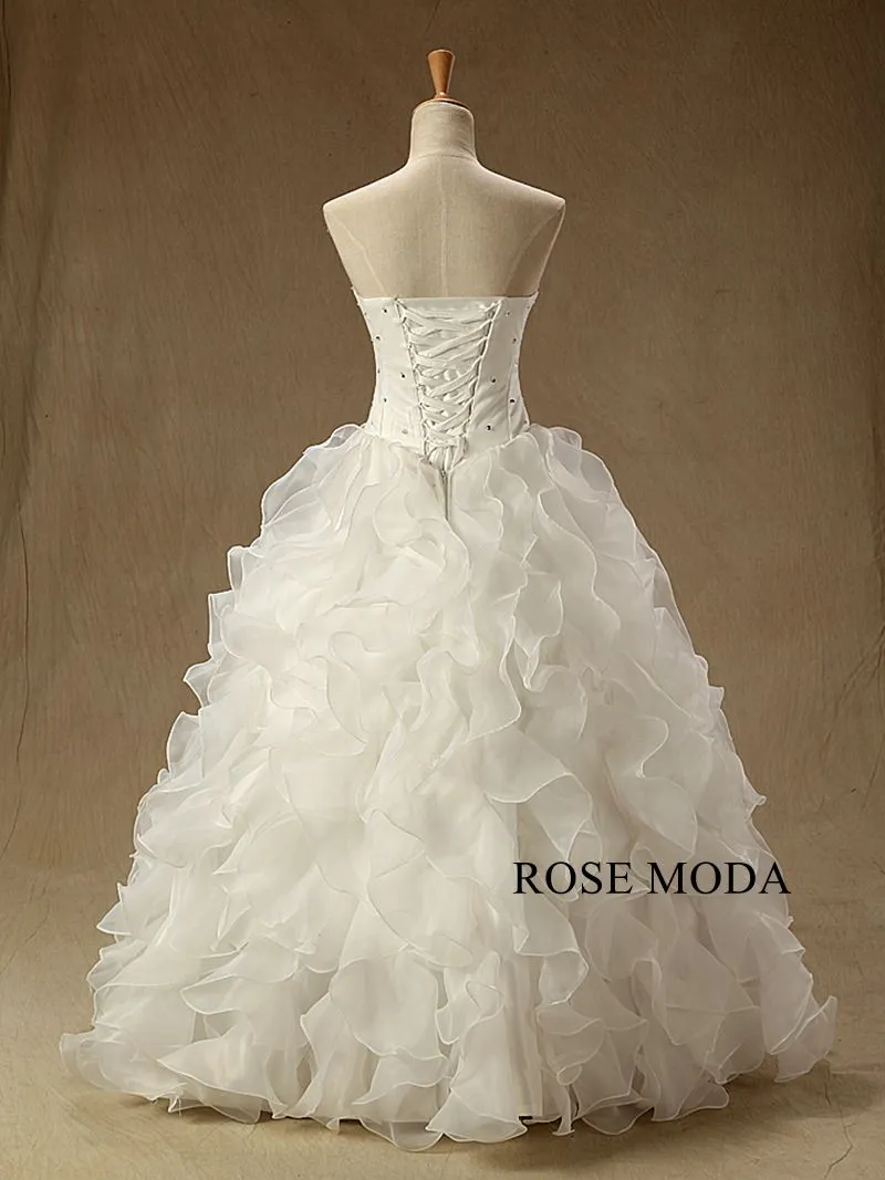 Rosemoda Crystal Ruffled Organza Ball Gown Wedding Dress