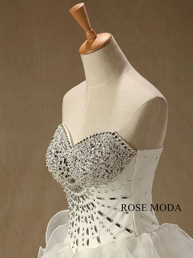 Rosemoda Crystal Ruffled Organza Ball Gown Wedding Dress