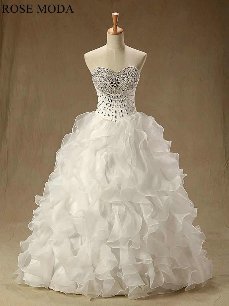Rosemoda Crystal Ruffled Organza Ball Gown Wedding Dress