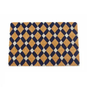 Rugs & More Premium Coir Doormat Astley Blue Tile Print Neutral Doormat (40x60cm)