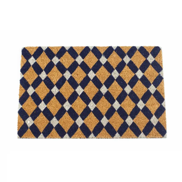 Rugs & More Premium Coir Doormat Astley Blue Tile Print Neutral Doormat (40x60cm)