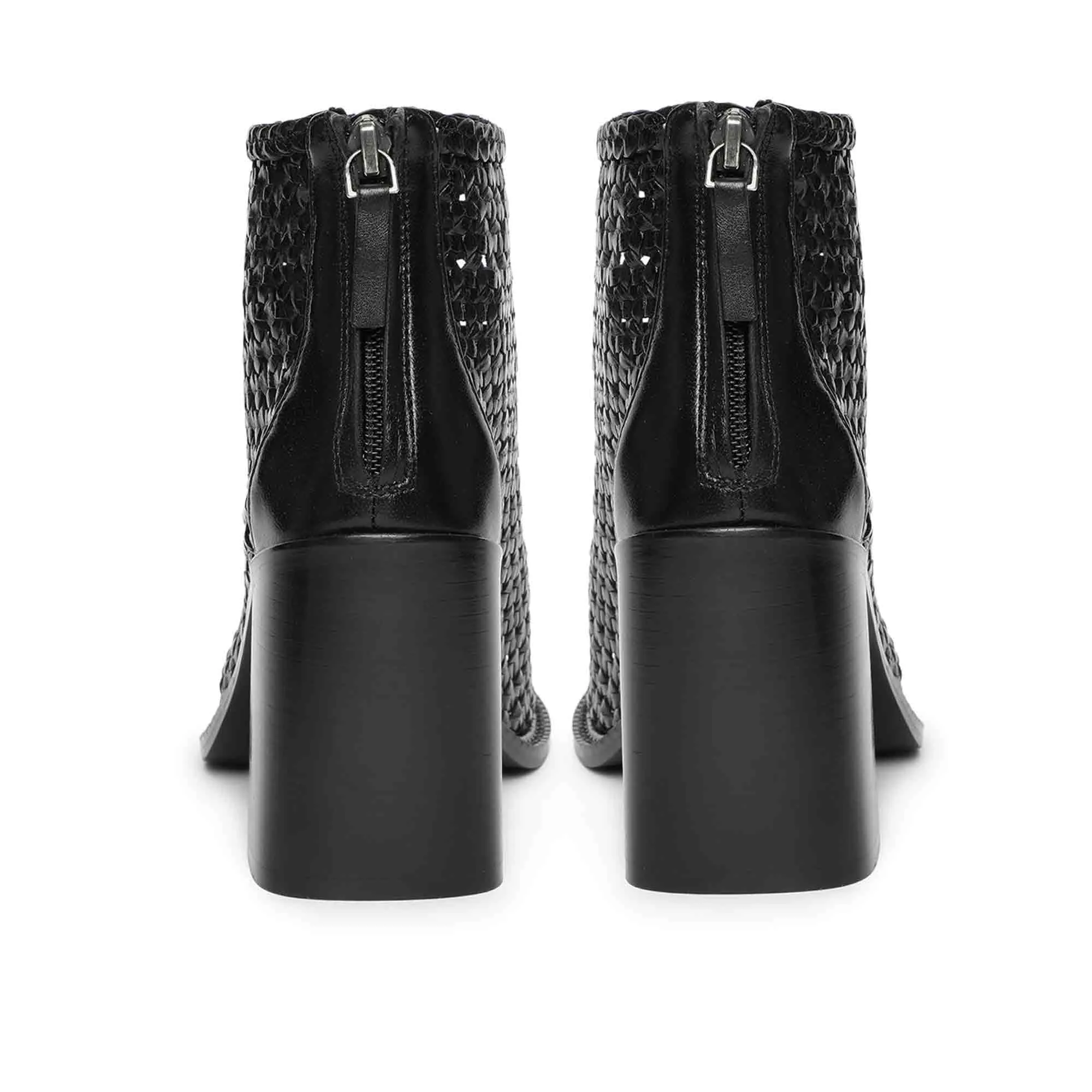Saint Anna Black Hand Woven Leather Block Heels.