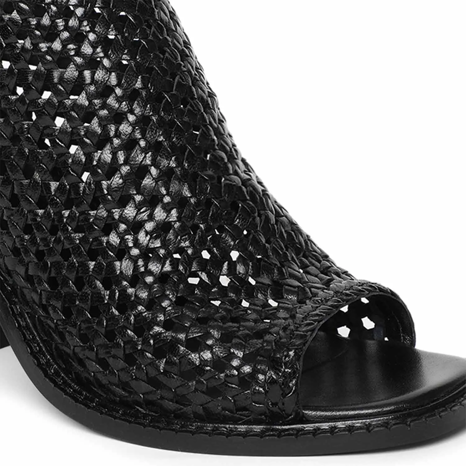 Saint Anna Black Hand Woven Leather Block Heels.