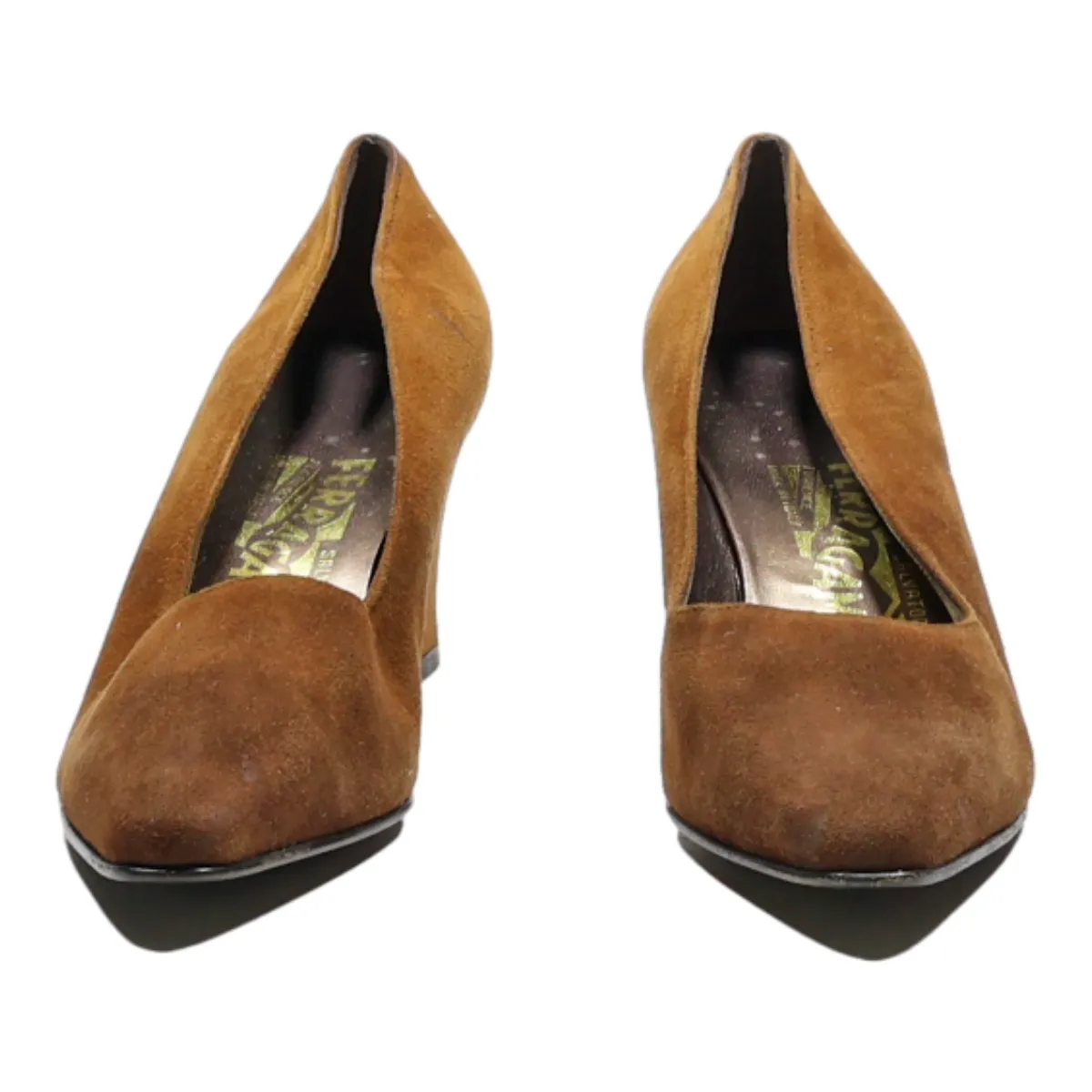 SALVATORE FERRAGAMO Pump Heels Brown Suede Womens UK 4.5