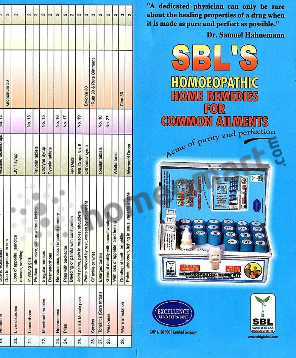 SBL Homeopathic First Aid Kit – 25 Remedies for 22 Common Ailments at Home