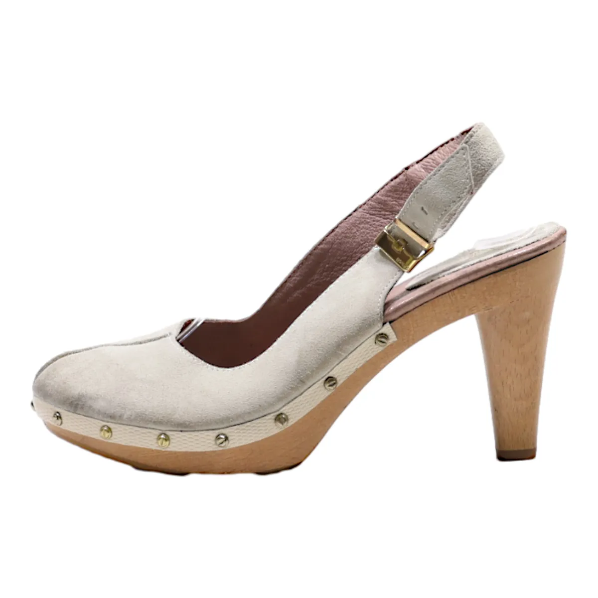 SCHOLL Slingback Heels Grey Suede Womens UK 8