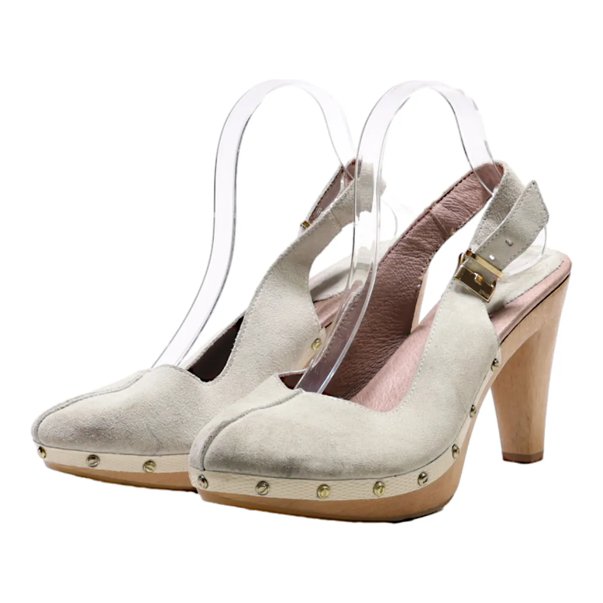 SCHOLL Slingback Heels Grey Suede Womens UK 8