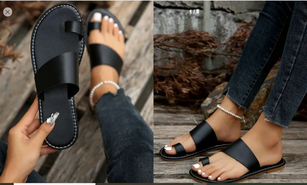 Shein Women's Strappy Flat Sandals, Open Toe Anti-slip Slides, Outdoor Beach Shoes , 43 