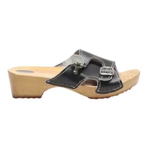 Slider Sandals Black Leather Womens UK 4