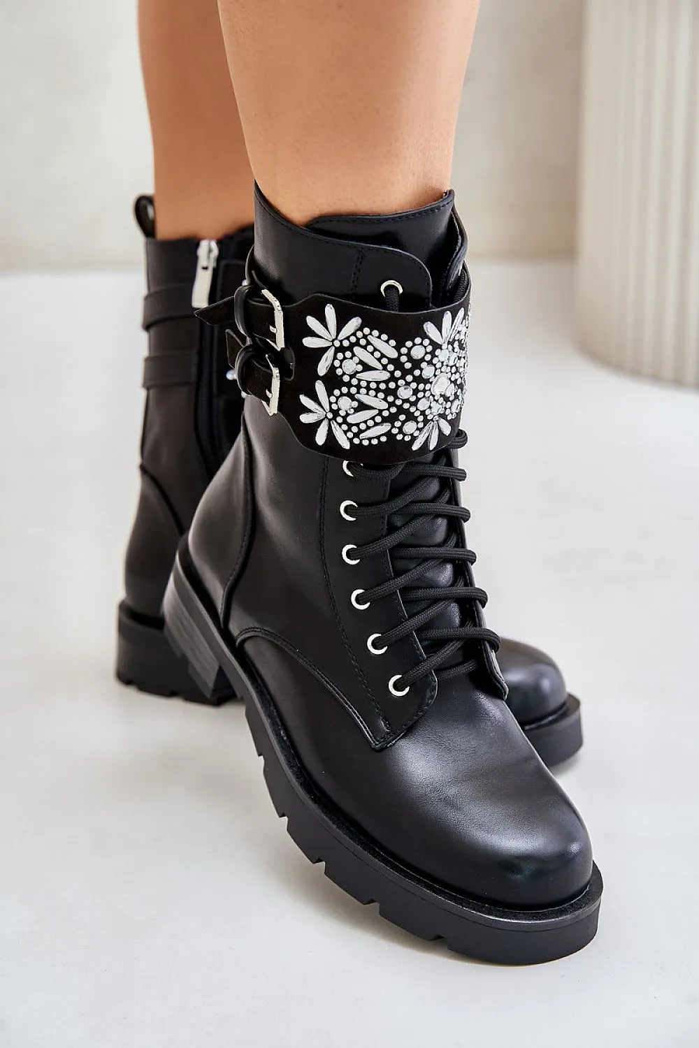 TEEK - Black Petal Band Laced Boots
