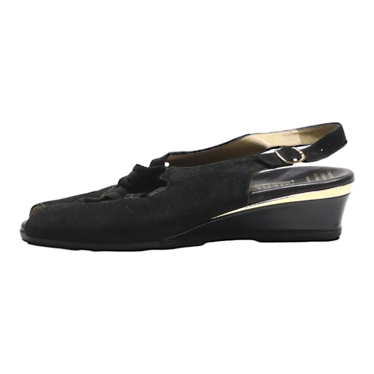 THERESIA WEDGE Slingback Heels Black Leather Womens UK 7.5