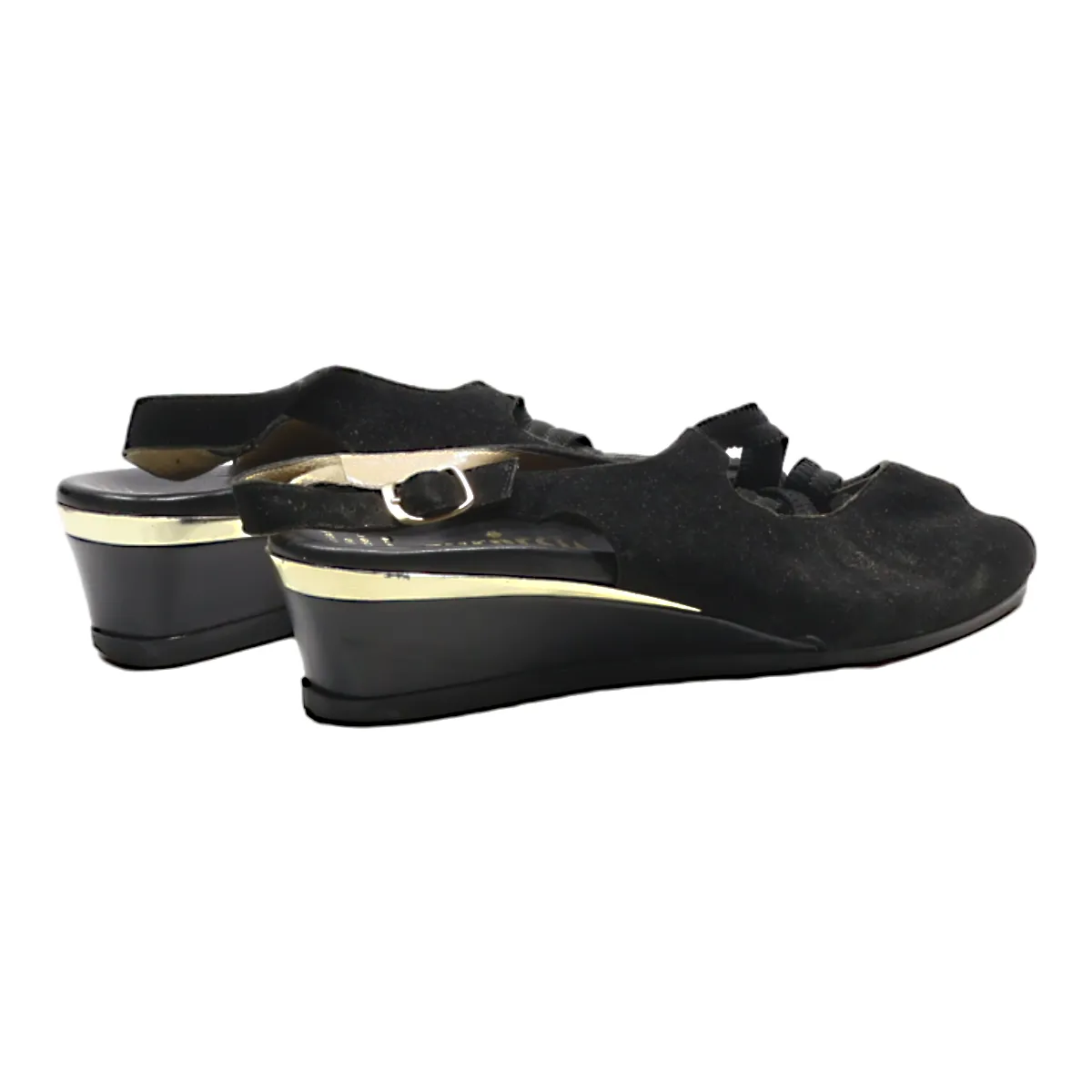 THERESIA WEDGE Slingback Heels Black Leather Womens UK 7.5