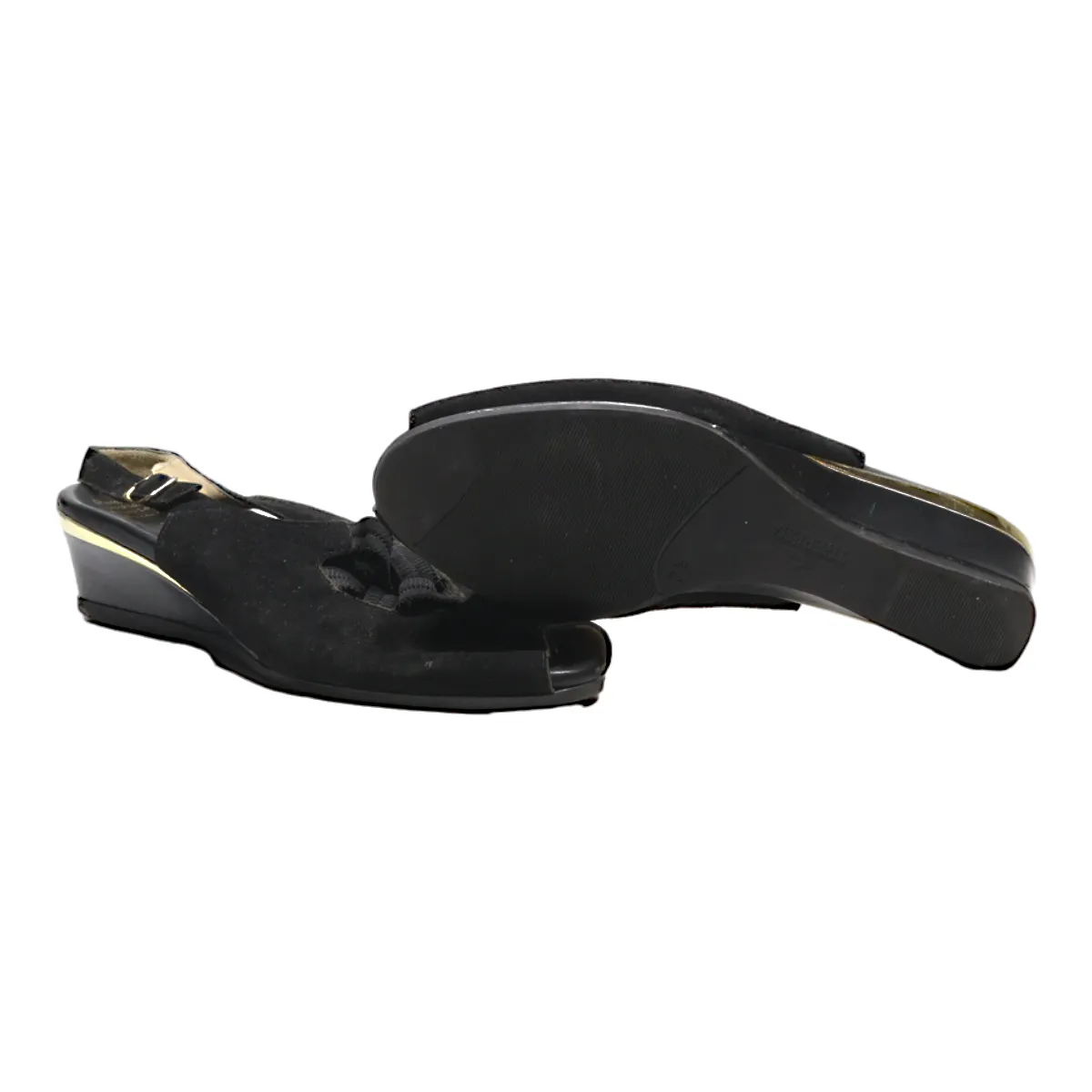THERESIA WEDGE Slingback Heels Black Leather Womens UK 7.5