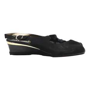 THERESIA WEDGE Slingback Heels Black Leather Womens UK 7.5